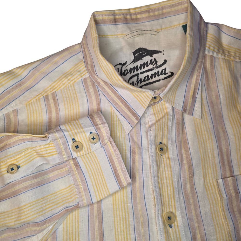 Tommy Bahama Mens 100% Linen Striped Long Sleeve Casual Button Up Shirt XL Cool